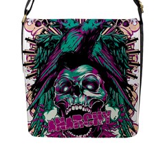 Anarchy Skull And Birds Flap Closure Messenger Bag (l)