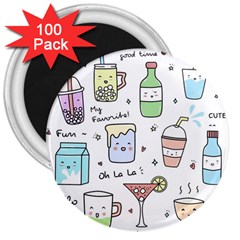 Drinks Cocktails Doodles Coffee 3  Magnets (100 Pack) by Apen