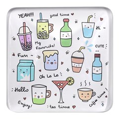 Drinks Cocktails Doodles Coffee Square Glass Fridge Magnet (4 Pack) by Apen