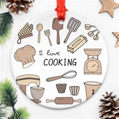 I Love Cooking Baking Utensils Knife Round Ornament (two Sides) by Apen