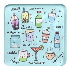 Drinks Cocktails Doodle Coffee Square Glass Fridge Magnet (4 Pack) by Apen