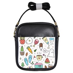 Doodle Fun Food Drawing Cute Girls Sling Bag by Apen