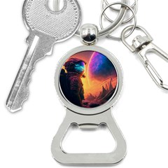 Illustration Trippy Psychedelic Astronaut Landscape Planet Mountains Bottle Opener Key Chain by Sarkoni