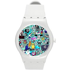 Graffiti Pop Art Crazy Retro Round Plastic Sport Watch (m) by Bedest