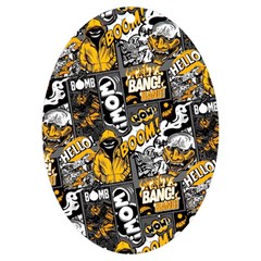 Boom Bang Art Crazy Drawing Graffiti Hello Retro Sayings Yellow Uv Print Acrylic Ornament Oval by Bedest