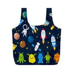 Big Set Cute Astronauts Space Planets Stars Aliens Rockets Ufo Constellations Satellite Moon Rover V Full Print Recycle Bag (m) by Hannah976