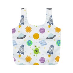 Seamless Pattern Cartoon Space Planets Isolated White Background Full Print Recycle Bag (m) by Hannah976