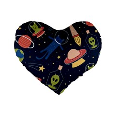 Seamless Pattern With Funny Aliens Cat Galaxy Standard 16  Premium Flano Heart Shape Cushions by Hannah976