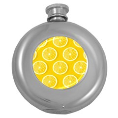 Lemon Fruits Slice Seamless Pattern Round Hip Flask (5 Oz) by Ravend