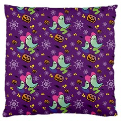 Pumpkin Ghost Skeleton Pattern Large Premium Plush Fleece Cushion Case (two Sides) by Jatiart