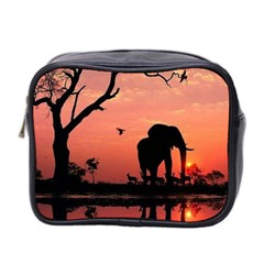 Elephant Landscape Tree Africa Sunset Safari Wild Mini Toiletries Bag (two Sides) by Jatiart