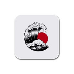 Japanese Sun & Wave Rubber Square Coaster (4 Pack) by Cendanart