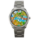 World Map Sport Metal Watch Front