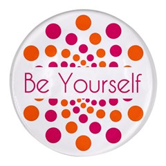 Be Yourself Pink Orange Dots Circular Round Glass Fridge Magnet (4 Pack) by Ket1n9