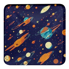 Space Galaxy Planet Universe Stars Night Fantasy Square Glass Fridge Magnet (4 Pack) by Ket1n9