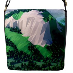 Green And White Polygonal Mountain Flap Closure Messenger Bag (s) by Cendanart