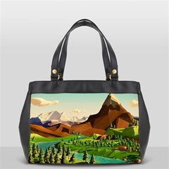 River Between Green Forest With Brown Mountain Oversize Office Handbag (2 Sides) by Cendanart