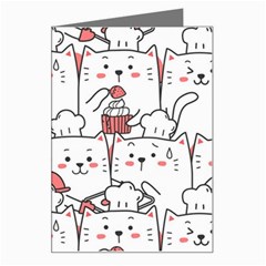 Cute Cat Chef Cooking Seamless Pattern Cartoon Greeting Card by Bedest