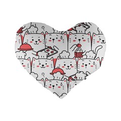 Cute Cat Chef Cooking Seamless Pattern Cartoon Standard 16  Premium Flano Heart Shape Cushions by Bedest