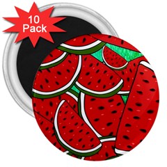 Summer Watermelon Fruit 3  Magnets (10 Pack)  by Cemarart