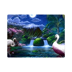 Flamingo Paradise Scenic Bird Fantasy Moon Paradise Waterfall Magical Nature Premium Plush Fleece Blanket (mini) by Ndabl3x