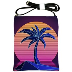 Abstract 3d Art Holiday Island Palm Tree Pink Purple Summer Sunset Water Shoulder Sling Bag by Cemarart