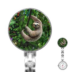 Sloth In Jungle Art Animal Fantasy Stainless Steel Nurses Watch by Cemarart