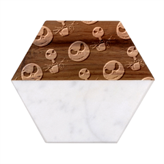 Jack Print, White, Before, Plain, Black, Simple, Christmas Marble Wood Coaster (hexagon) 