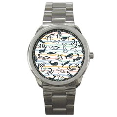 Seamless Vector Pattern With Little Cute Fish Cartoon Sport Metal Watch by Cemarart