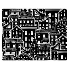 Dark Seamless Pattern With Houses Doodle House Monochrome Two Sides Premium Plush Fleece Blanket (medium) by Cemarart