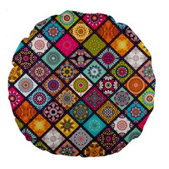 Pattern, Colorful, Floral, Patter, Texture, Tiles Large 18  Premium Round Cushions by nateshop