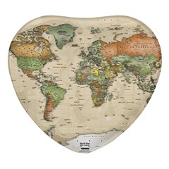 Vintage World Map Aesthetic Heart Glass Fridge Magnet (4 Pack) by Cemarart