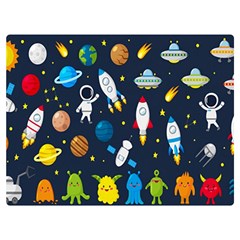 Big Set Cute Astronauts Space Planets Stars Aliens Rockets Ufo Constellations Satellite Moon Rover Two Sides Premium Plush Fleece Blanket (extra Small) by Cemarart