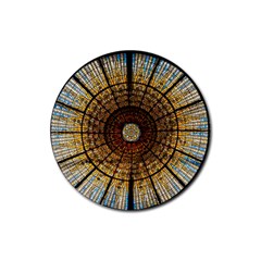 Barcelona Stained Glass Window Rubber Coaster (round) by Cemarart