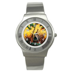 City Lights Sky Landmark Painting Stainless Steel Watch by Cemarart