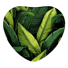 Banana Leaves Pattern Heart Glass Fridge Magnet (4 Pack) by goljakoff