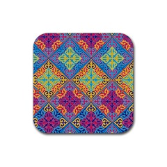 Colorful Flora Flora Kazakh Pattern Rubber Coaster (square) by Cemarart