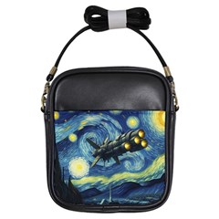 Spaceship Starry Night Van Gogh Painting Girls Sling Bag by Maspions