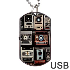 Retro Cameras Old Vintage Antique Technology Wallpaper Retrospective Dog Tag Usb Flash (one Side) by Grandong