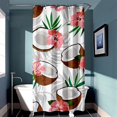 Seamless Pattern Coconut Piece Palm Leaves With Pink Hibiscus Shower Curtain 36  X 72  (stall)  by Apen