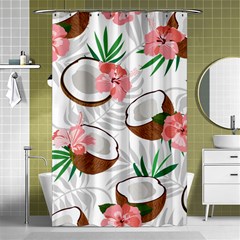 Seamless Pattern Coconut Piece Palm Leaves With Pink Hibiscus Shower Curtain 48  X 72  (small)  by Apen