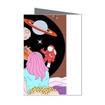 Girl Bed Space Planets Spaceship Rocket Astronaut Galaxy Universe Cosmos Woman Dream Imagination Bed Mini Greeting Cards (Pkg of 8) Left