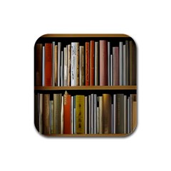 Book Nook Books Bookshelves Comfortable Cozy Literature Library Study Reading Reader Reading Nook Ro Rubber Square Coaster (4 Pack) by Maspions