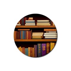 Book Nook Books Bookshelves Comfortable Cozy Literature Library Study Reading Room Fiction Entertain Rubber Coaster (round) by Maspions