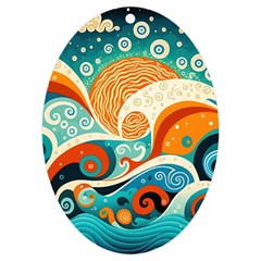 Waves Ocean Sea Abstract Whimsical Abstract Art Pattern Abstract Pattern Nature Water Seascape Uv Print Acrylic Ornament Oval by Bedest