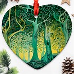 Trees Forest Mystical Forest Nature Junk Journal Scrapbooking Background Landscape Heart Ornament (Two Sides) Front