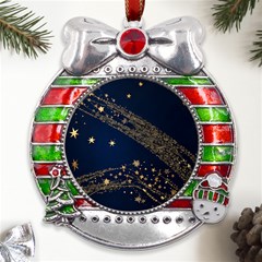 Starsstar Glitter Metal X mas Ribbon With Red Crystal Round Ornament by Maspions