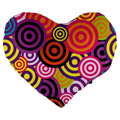 Abstract Circles Background Retro Large 19  Premium Heart Shape Cushions by Ravend