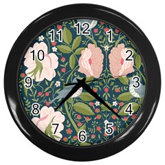 Spring Design With Watercolor Flowers Wall Clock (black) by AlexandrouPrints