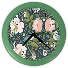 Spring Design With Watercolor Flowers Color Wall Clock by AlexandrouPrints